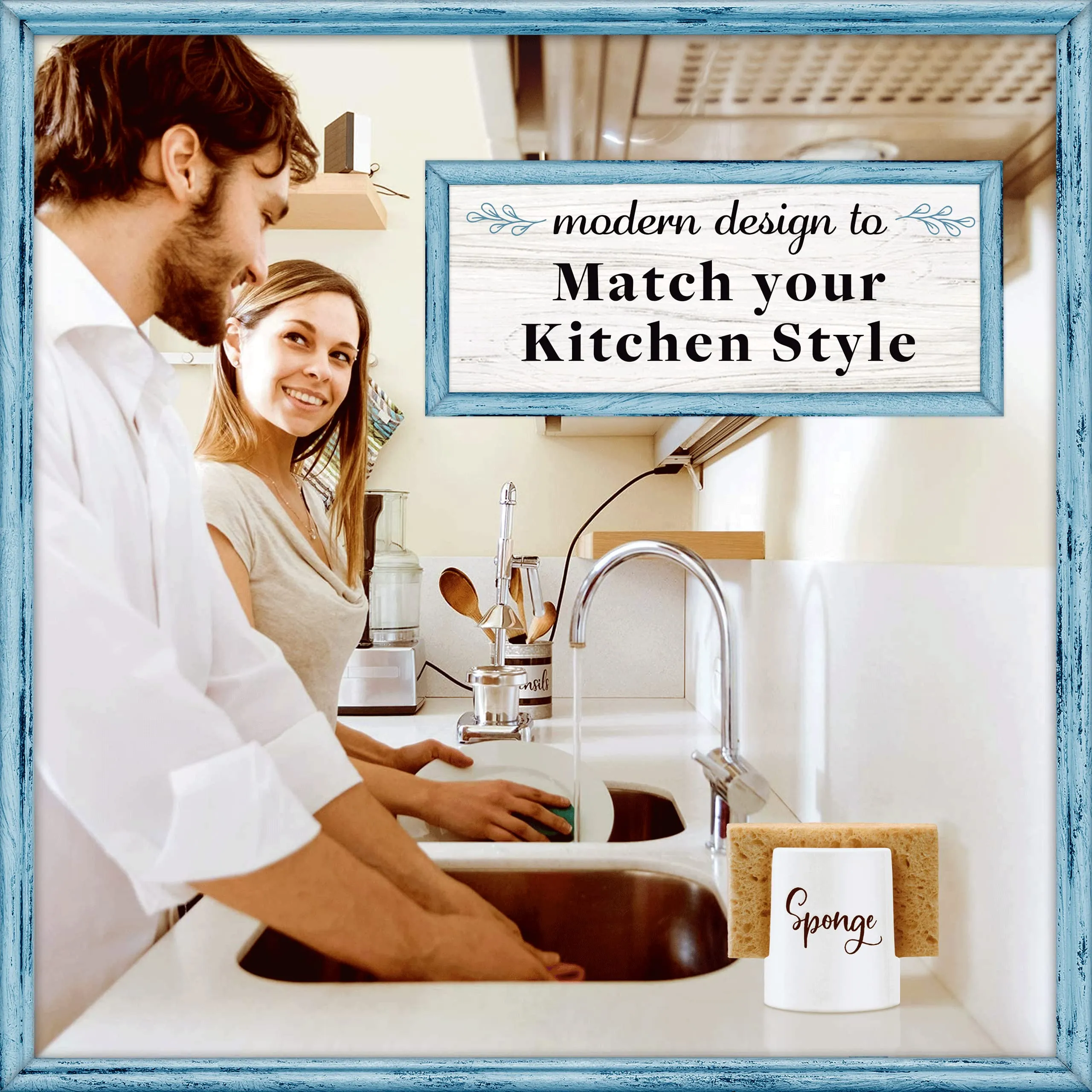 Home Acre Designs Sponge Holder for Kitchen Sink - Rustic Farmhouse Home & Kitchen Decor - White Ceramic