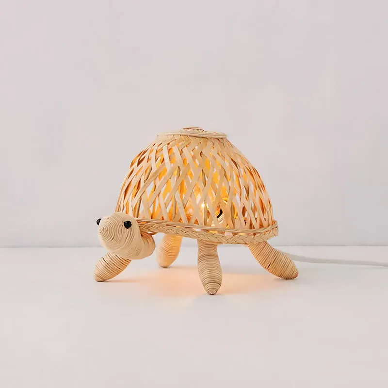 Japanese Creative Rattan Weaving Turtle Art 1-Light Table Lamp