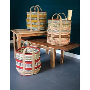 Kalalou - SET OF THREE MULTI-COLORED WOVEN JUTE BASKETS WITH HANDLES - NSSD1007