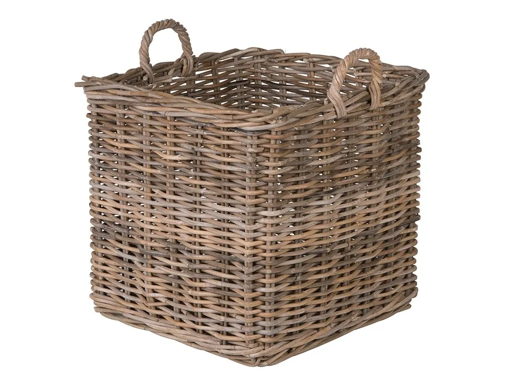 Kobo Square Rattan Basket, Gray-Brown