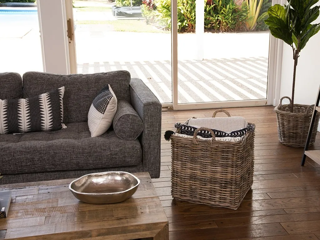 Kobo Square Rattan Basket, Gray-Brown