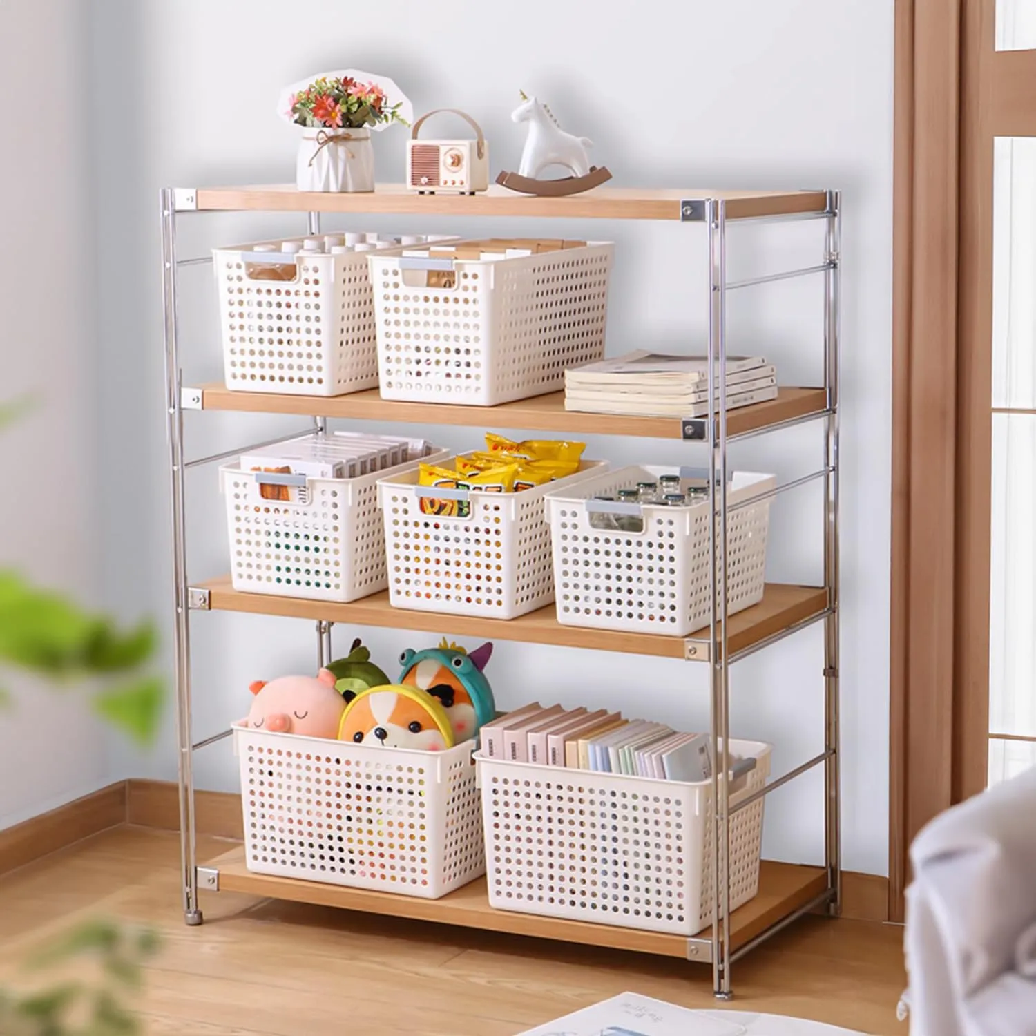 Kuber Industries (Set of 6) Plastic Baskets For Organizing - Storage Basket With Handle - For Makeup Items, Toys, Socks - White