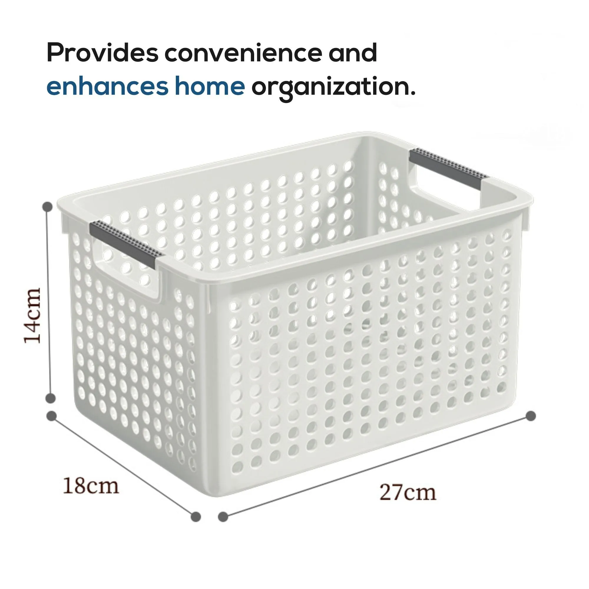 Kuber Industries (Set of 6) Plastic Baskets For Organizing - Storage Basket With Handle - For Makeup Items, Toys, Socks - White