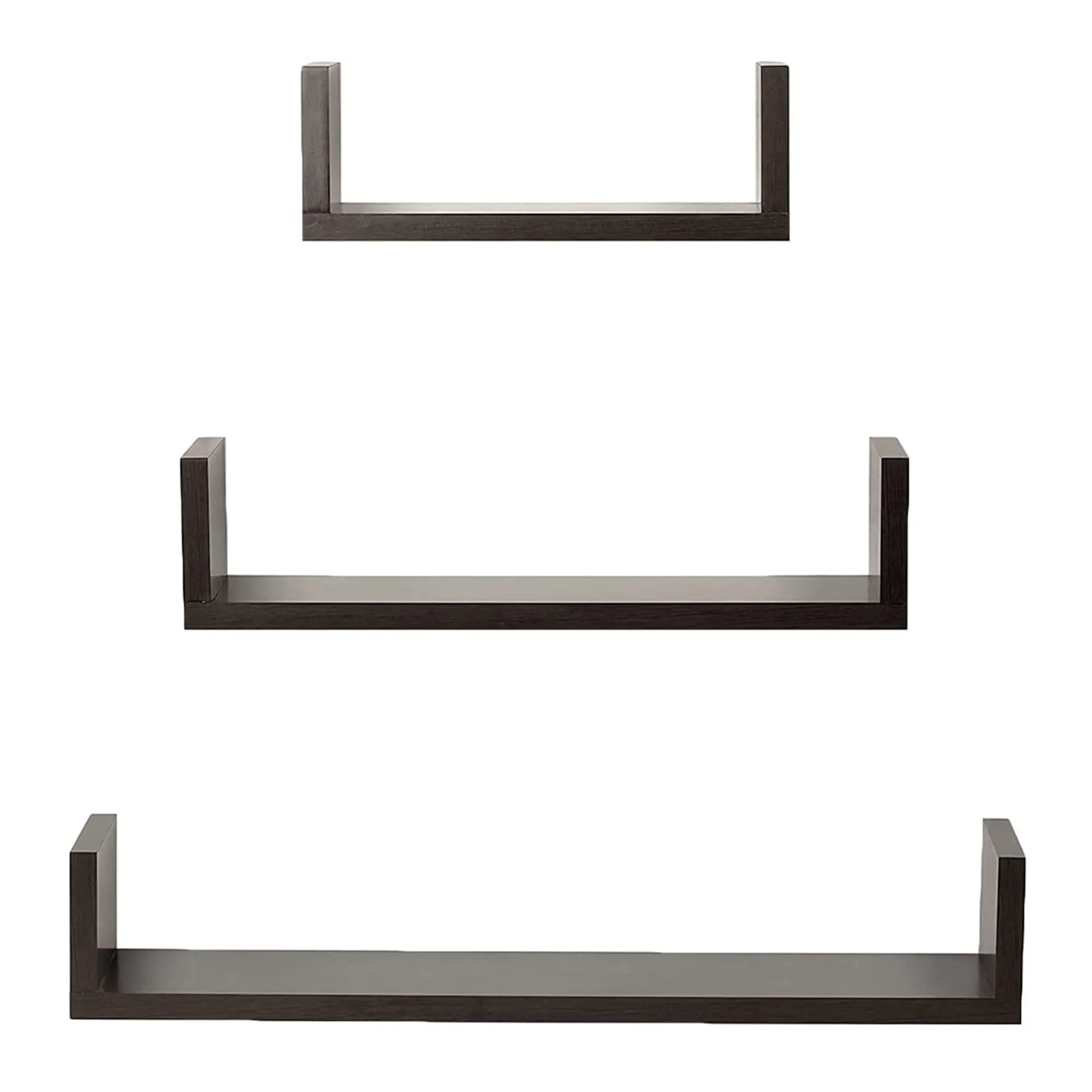 Kuber Industries U-Shaped 3 Piece Sturdy Wooden Wall Mount Wooden Wall Shelf for Bedroom & Living Room | Furniture Hanging Wall Rack Shelf for Decor | Brown