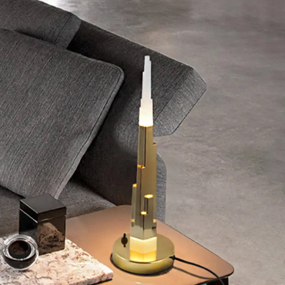 Lise - Modernism Acrylic LED Table Lamp - Burj Tower Nightstand, White/Gold