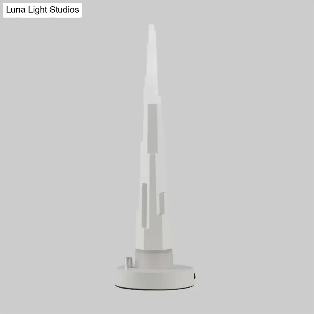 Lise - Modernism Acrylic LED Table Lamp - Burj Tower Nightstand, White/Gold