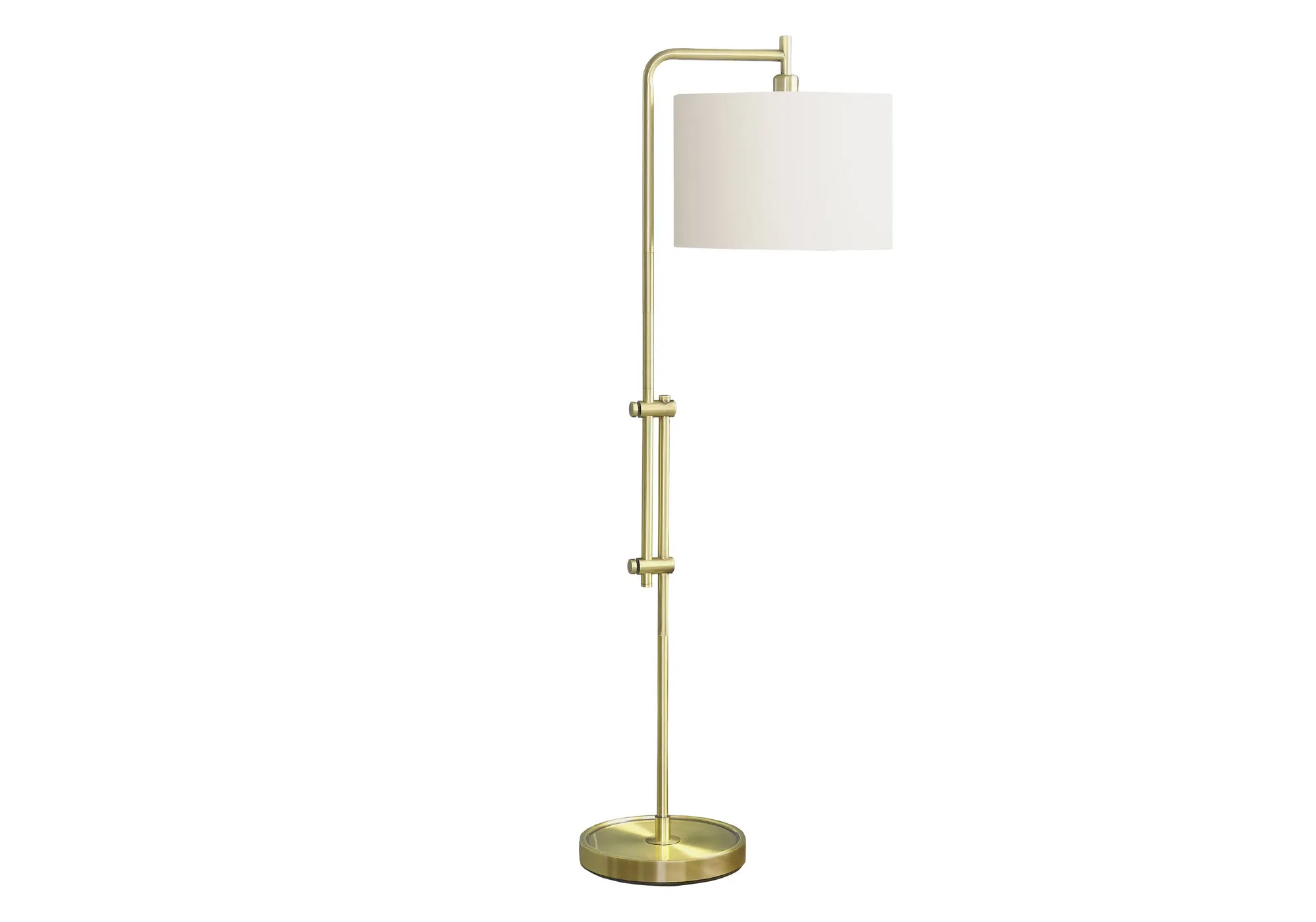 LuxeIlluminate 63 inch Brass Floor Lamp - Contemporary Elegance with Ivory Shade