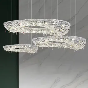 Mansion Oval Crystal Chandelier Chrome LED Pendant Lamps