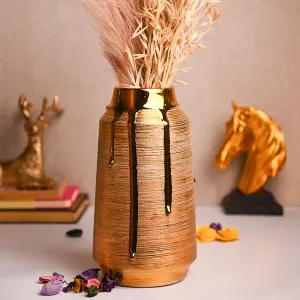 Market99 Stylish Golden Ceramic Vase for Flower Pot, Gift, Home Decor, Bedroom, Office, Living Room, Aesthetic, Nordic Design Decoration and Craft Decoration | 13.5 x 13.5 x 26 CM