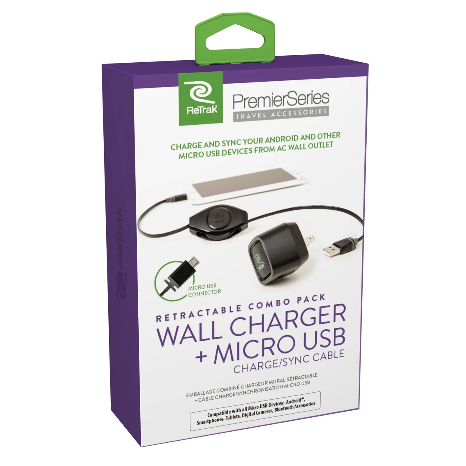 Micro USB Charger | Retractable USB to Micro USB Cable | 2.4A Wall Charger