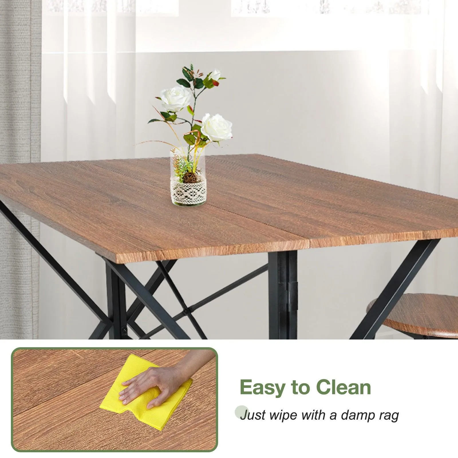 Mid Century Drop Leaf Table Set, 35.4" Drop Leaf Table for Small Space with 2 Stools