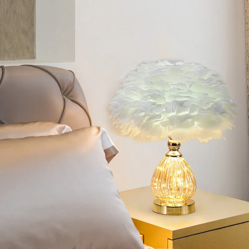 Modern Creative Wrought Iron Feather Vase 1-Light Table Lamp For Bedroom