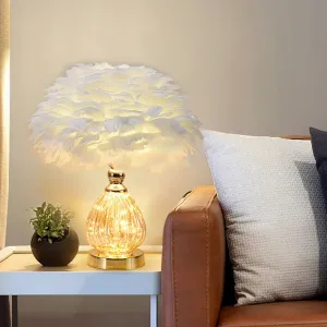 Modern Creative Wrought Iron Feather Vase 1-Light Table Lamp For Bedroom