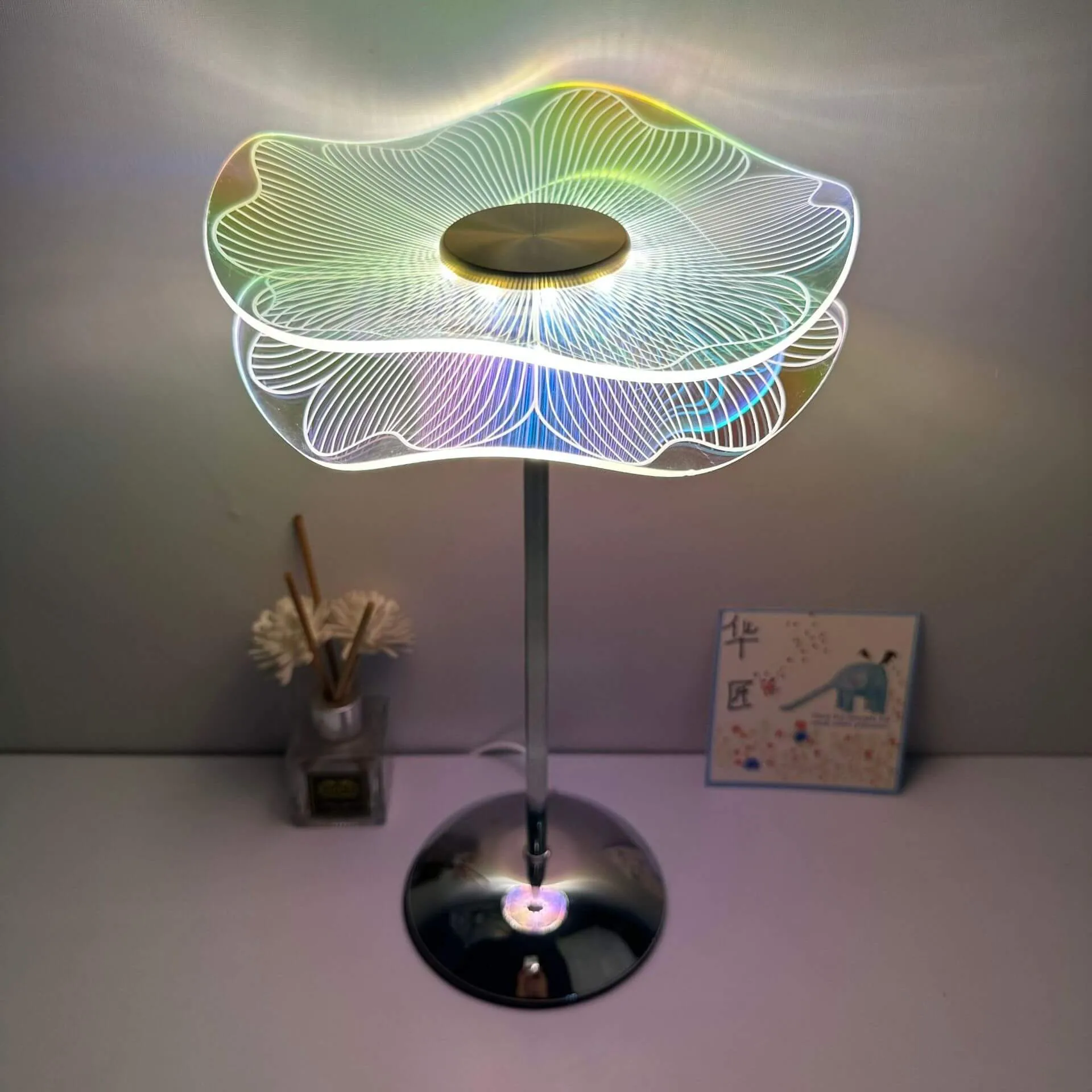 Modern Dazzling Flower Butterfly Metal Acrylic USB LED Table Lamp