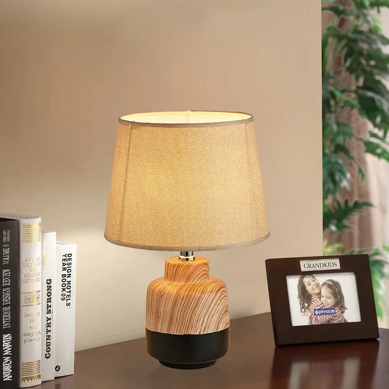 Modern Minimalist Wood Grain Fabric Ceramic 1-Light Table Lamp
