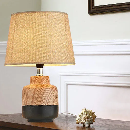 Modern Minimalist Wood Grain Fabric Ceramic 1-Light Table Lamp