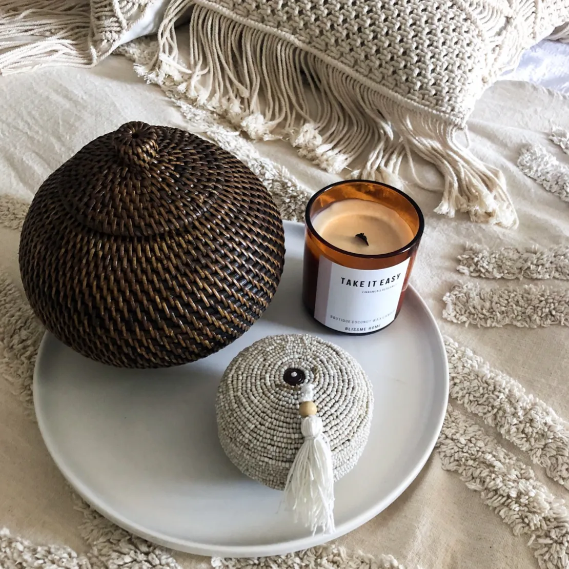 Nira Beaded Basket - Natural