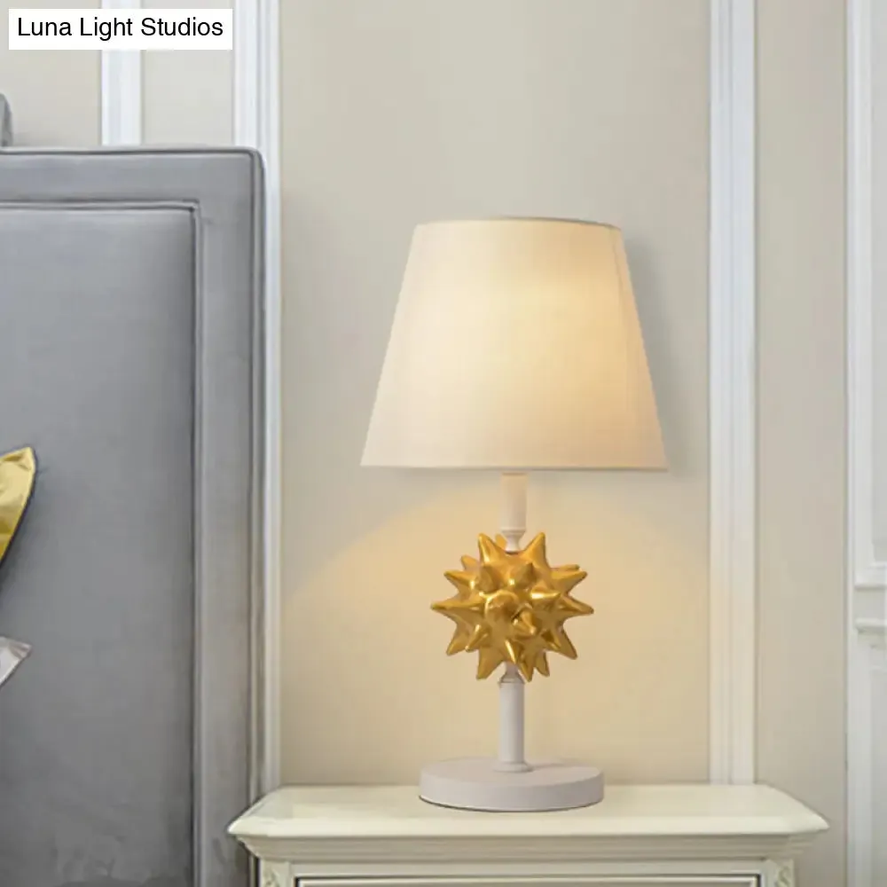 Nora - Sea Resin Sea Urchin Night Table Lamp Cartoon Single Bulb Sky Blue/Gold/Dark Blue Nightstand Light with Barrel Fabric Shade for Bedside