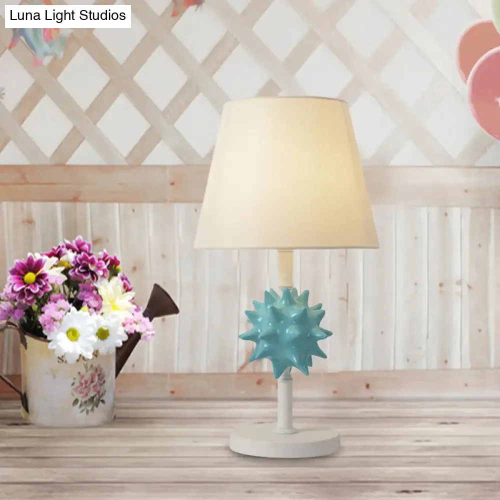 Nora - Sea Resin Sea Urchin Night Table Lamp Cartoon Single Bulb Sky Blue/Gold/Dark Blue Nightstand Light with Barrel Fabric Shade for Bedside