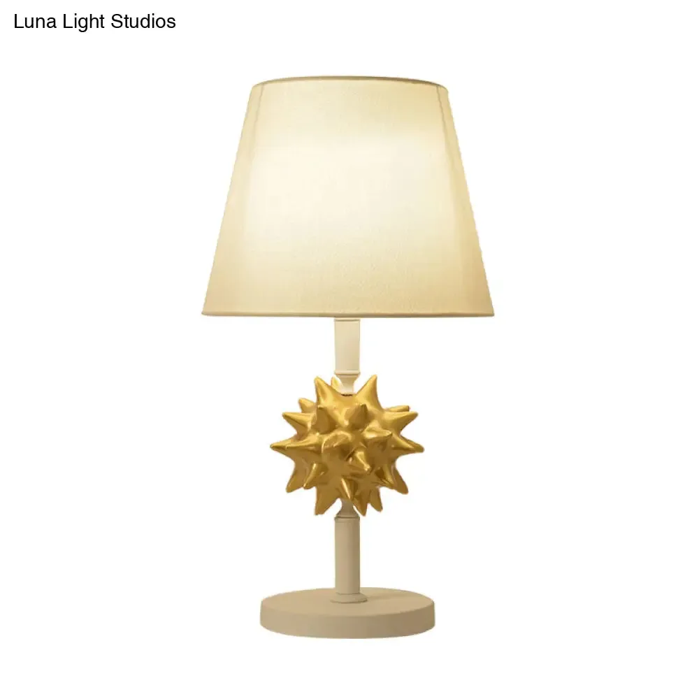 Nora - Sea Resin Sea Urchin Night Table Lamp Cartoon Single Bulb Sky Blue/Gold/Dark Blue Nightstand Light with Barrel Fabric Shade for Bedside