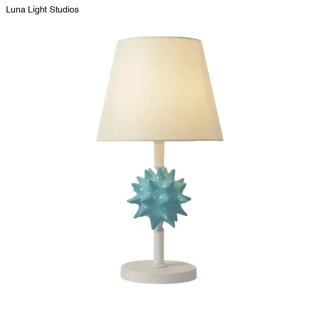 Nora - Sea Resin Sea Urchin Night Table Lamp Cartoon Single Bulb Sky Blue/Gold/Dark Blue Nightstand Light with Barrel Fabric Shade for Bedside