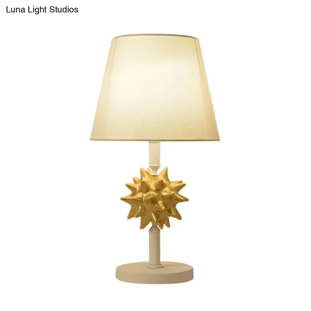 Nora - Sea Resin Sea Urchin Night Table Lamp Cartoon Single Bulb Sky Blue/Gold/Dark Blue Nightstand Light with Barrel Fabric Shade for Bedside
