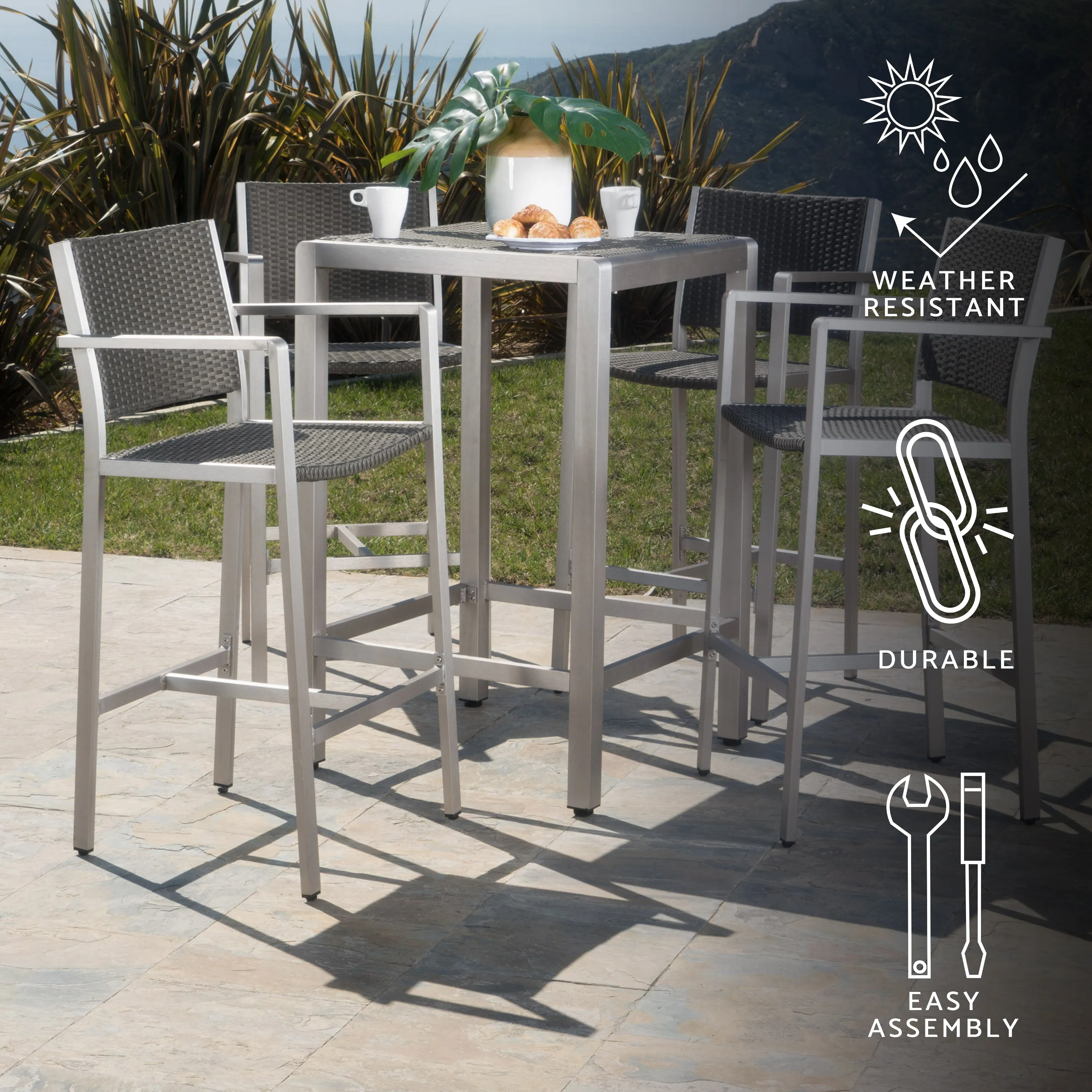 Outdoor Aluminum 5 Piece Bar Set