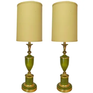 Pair of Vintage Green Lamps