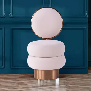 Pink Velvet Vanity Stool With Back Round Tufted