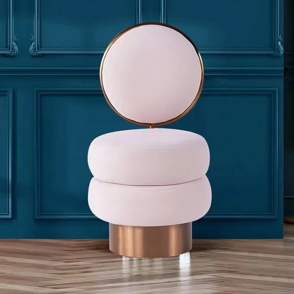 Pink Velvet Vanity Stool With Back Round Tufted