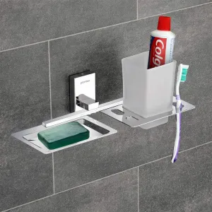 Plantex Iris 304 Grade Stainless Steel 2in1 Soap Holder with Tumbler Holder/Bathroom Accessories