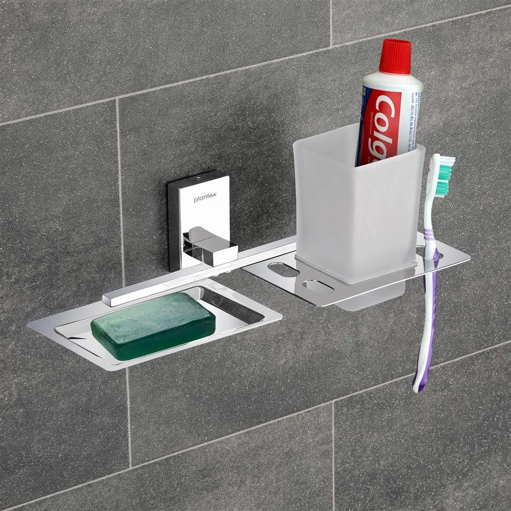 Plantex Iris 304 Grade Stainless Steel 2in1 Soap Holder with Tumbler Holder/Bathroom Accessories
