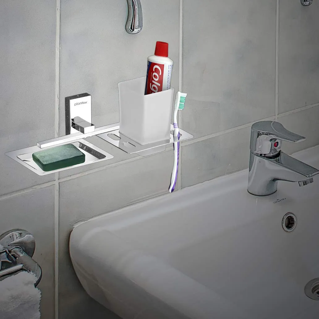 Plantex Iris 304 Grade Stainless Steel 2in1 Soap Holder with Tumbler Holder/Bathroom Accessories