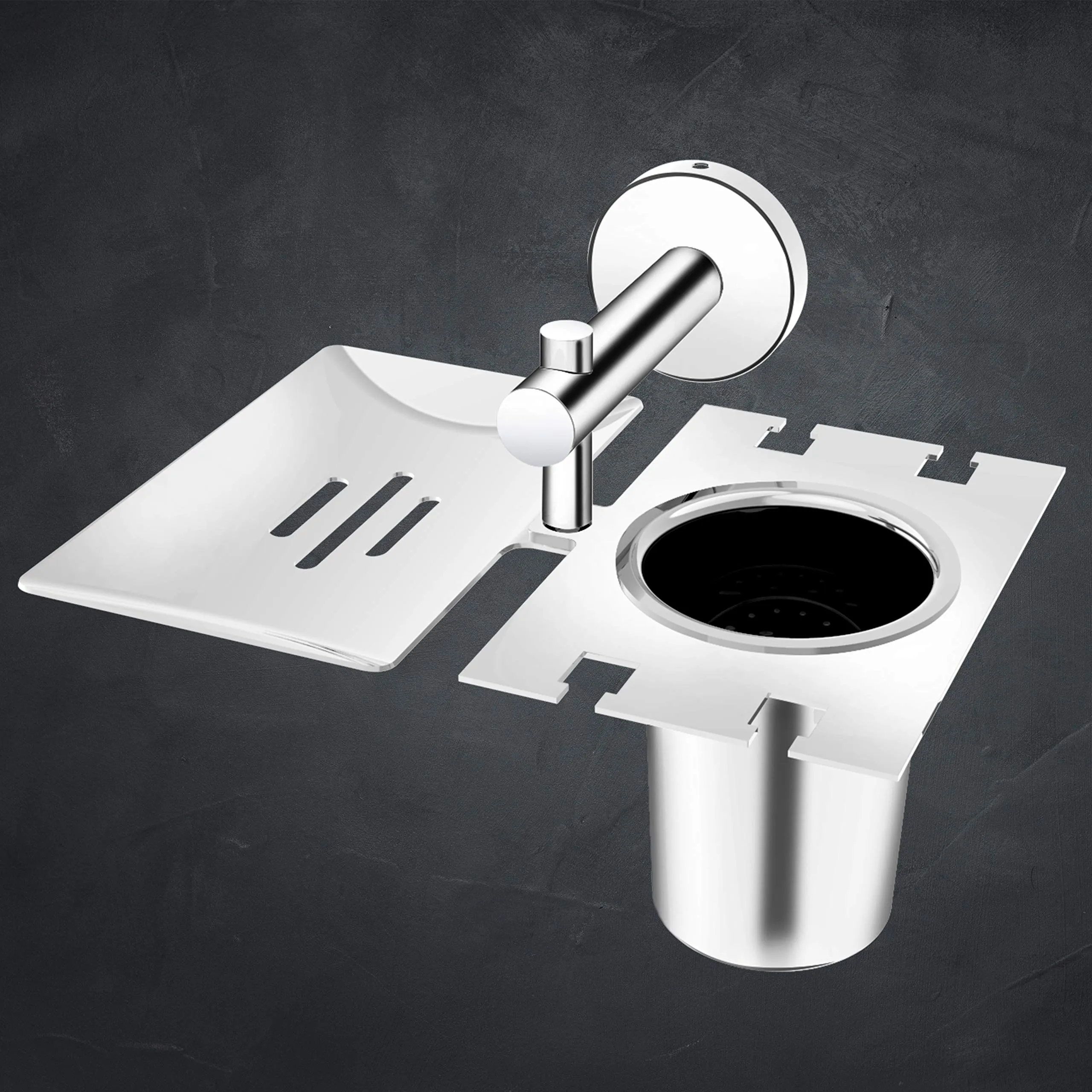 Plantex Stainless Steel Soap Dish with Tumbler Holder/Soap Dish with Toothpaste Holder/Soap Holder for Bathroom/Bathroom Accessories (Chrome)