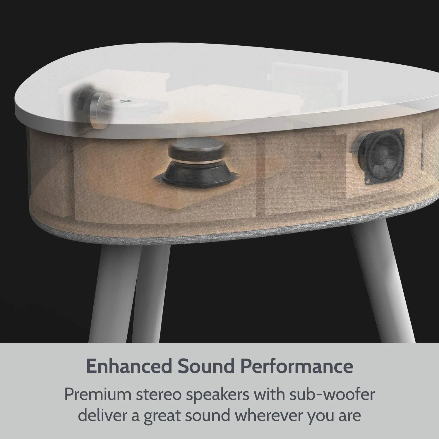Portable Smart Side Table Bluetooth Speaker With Wireless & USB Charging Dock (White)