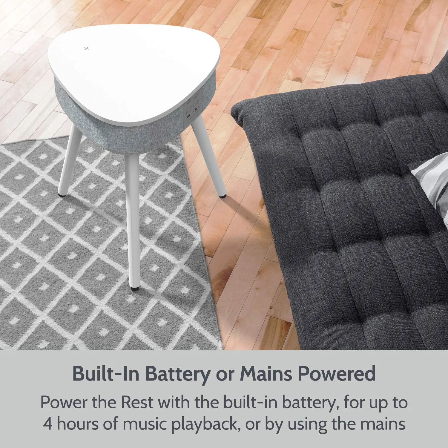 Portable Smart Side Table Bluetooth Speaker With Wireless & USB Charging Dock (White)