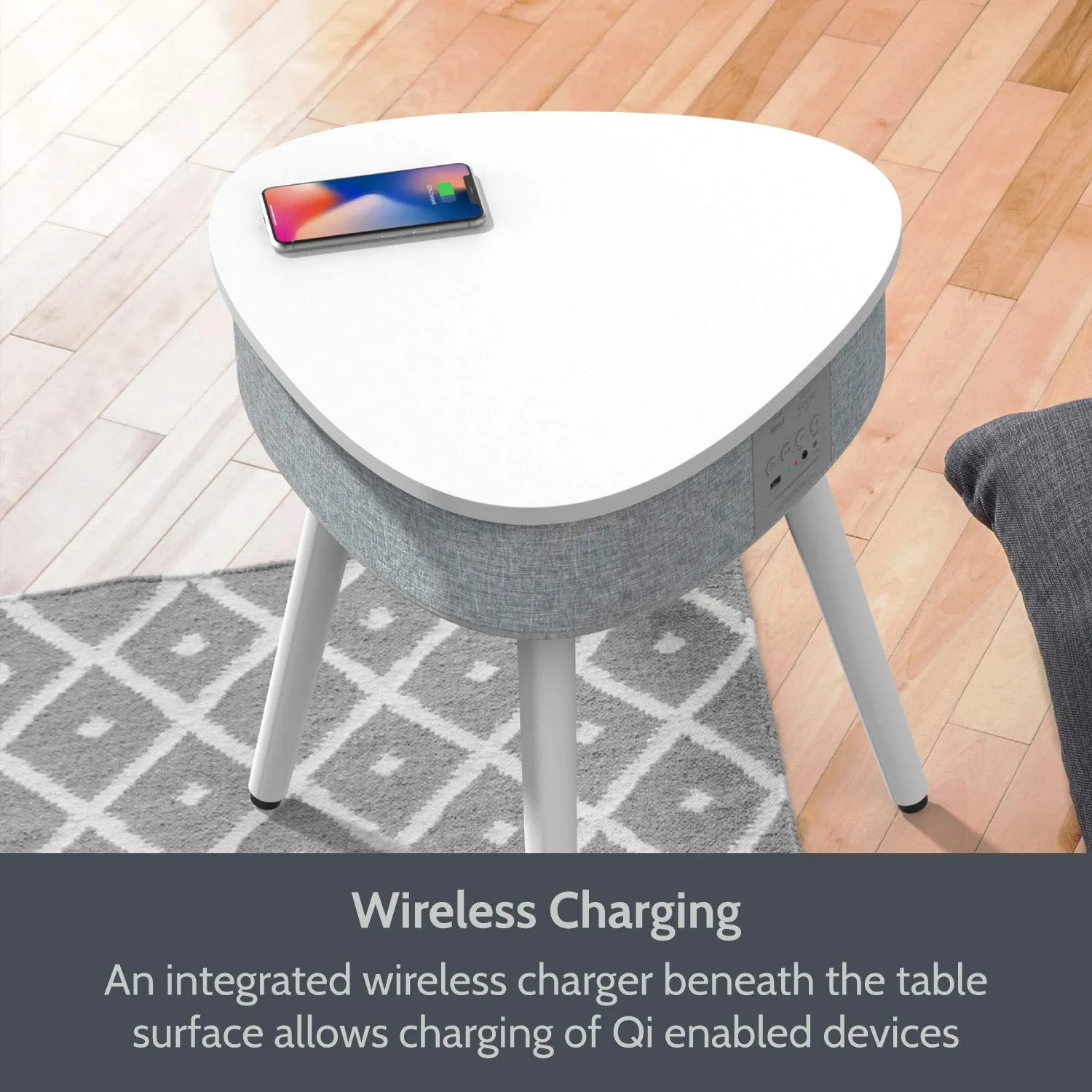 Portable Smart Side Table Bluetooth Speaker With Wireless & USB Charging Dock (White)