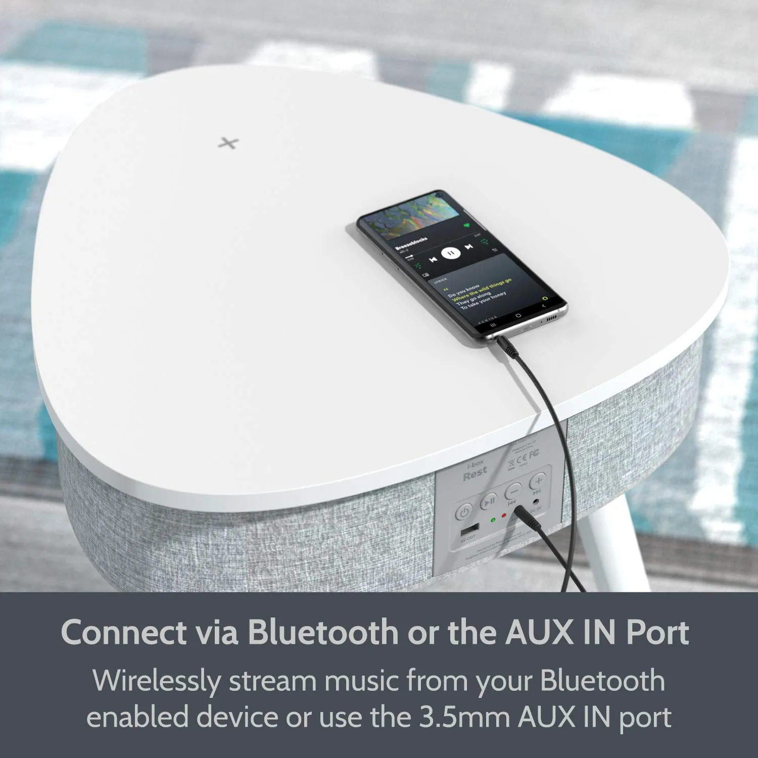 Portable Smart Side Table Bluetooth Speaker With Wireless & USB Charging Dock (White)