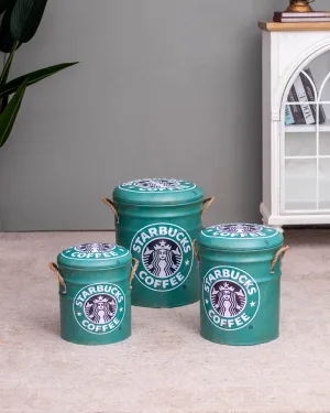 'Premium Coffee' Faux Leather Set of 3 Storage Stools