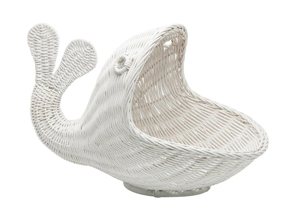 Rattan Whale Storage Basket, White