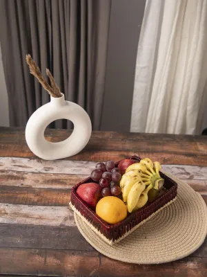 Rectangular Gift Trays Large - Natural & Maroon