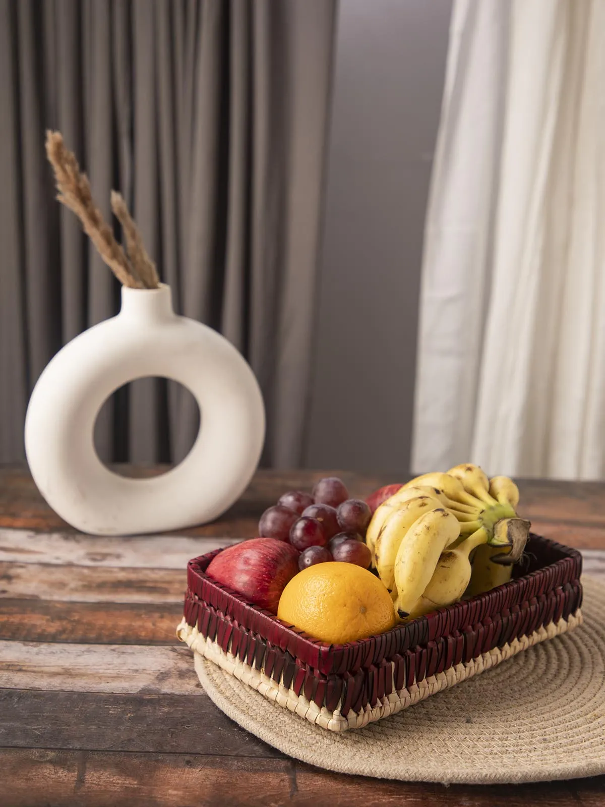 Rectangular Gift Trays Large - Natural & Maroon
