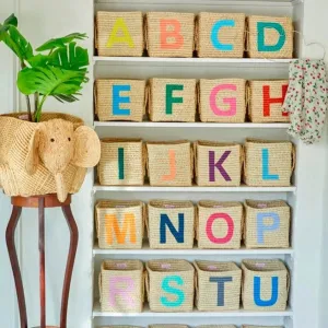 Rice dk Square Raffia Basket with Letter