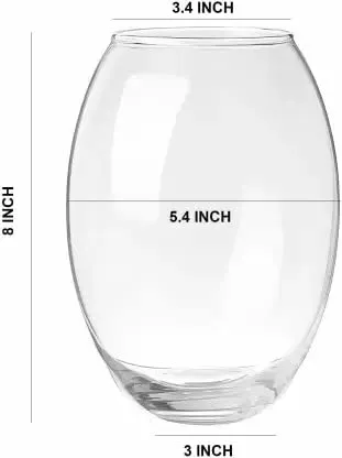 Rishabh Home Decoration Dholak Shaped Decorative Glass Vase for Living Room Table and Home Décor Gift Item 8 Inch Flower Pot Decorative Glass Vase (White) (8 inchi)