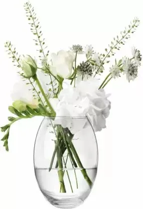 Rishabh Home Decoration Dholak Shaped Decorative Glass Vase for Living Room Table and Home Décor Gift Item 8 Inch Flower Pot Decorative Glass Vase (White) (8 inchi)