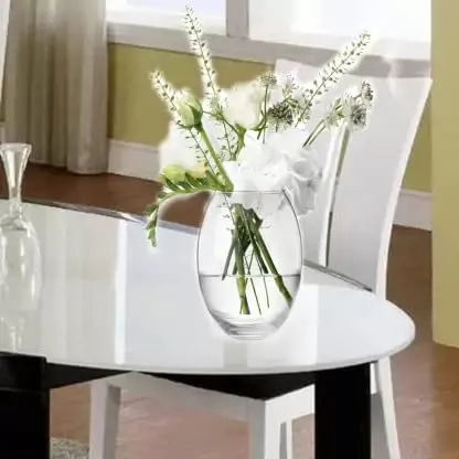 Rishabh Home Decoration Dholak Shaped Decorative Glass Vase for Living Room Table and Home Décor Gift Item 8 Inch Flower Pot Decorative Glass Vase (White) (8 inchi)