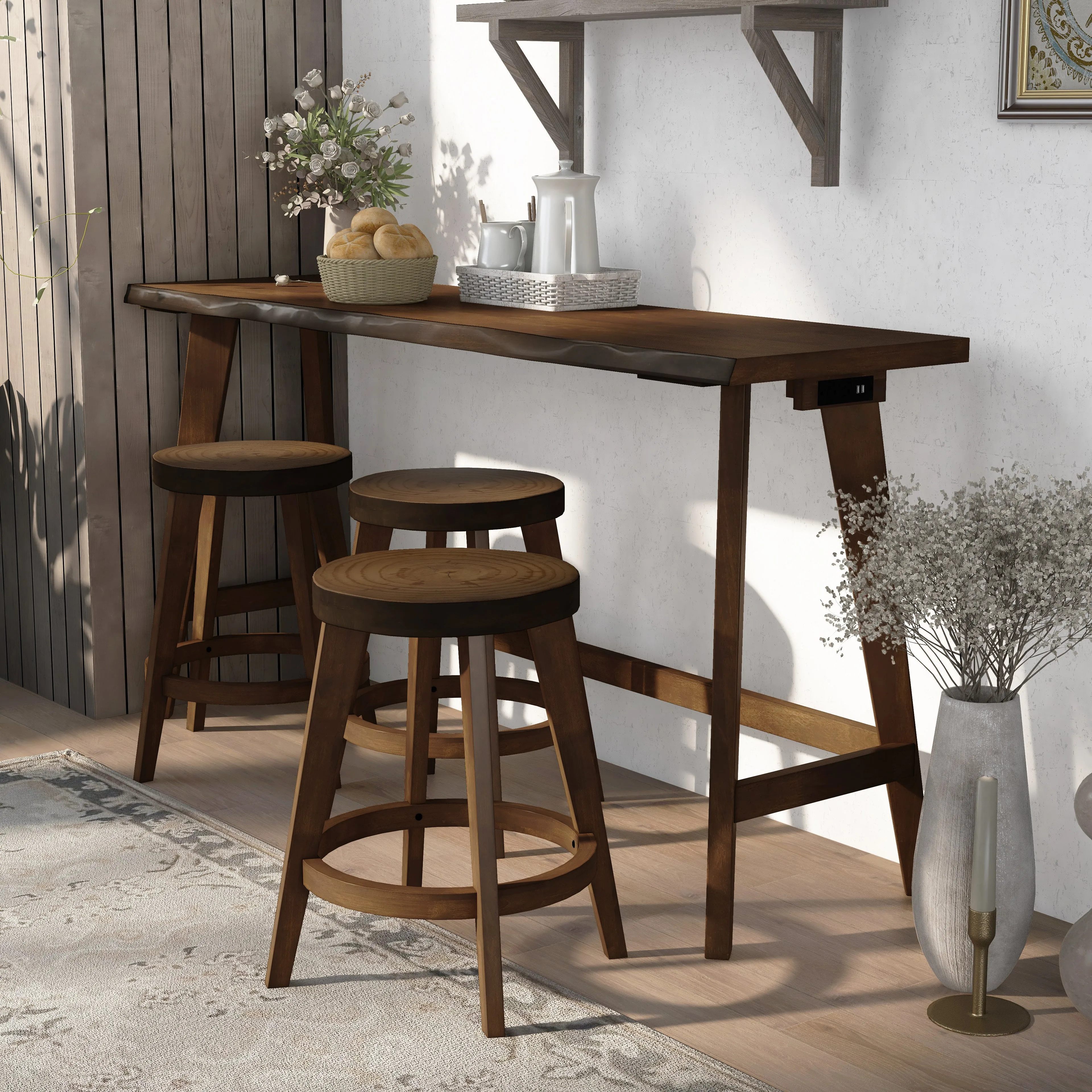 Robbins Dark Walnut 4-Piece Counter Height Table Set with USB & Outlet