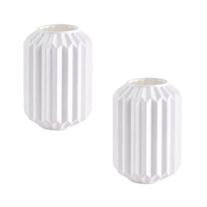 RSP HOME DECOR Geometric Plastic Flower Vases, 5.5-Inch, Set of 2, for Home/Office/Garden Decor (White)