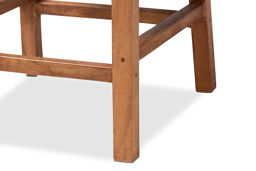 Savannah Walnut Brown Mahogany Wood Natural Rattan Counter Stool