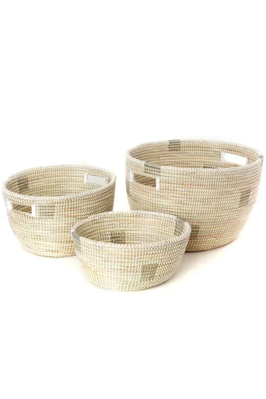 Silver and White Block Print Nesting Baskets- Medium